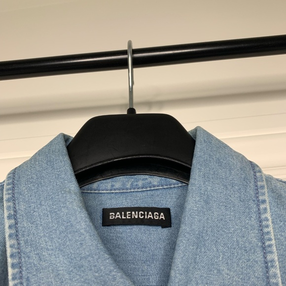Balenciaga Logo Light Blue Denim Shirt - Picture 3 of 10